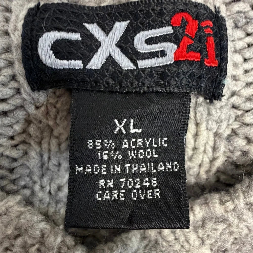 CXS2i Mens XL Gray Marl Wool Blend V-Neck Raglan Chunky Knit Sweater Pullover